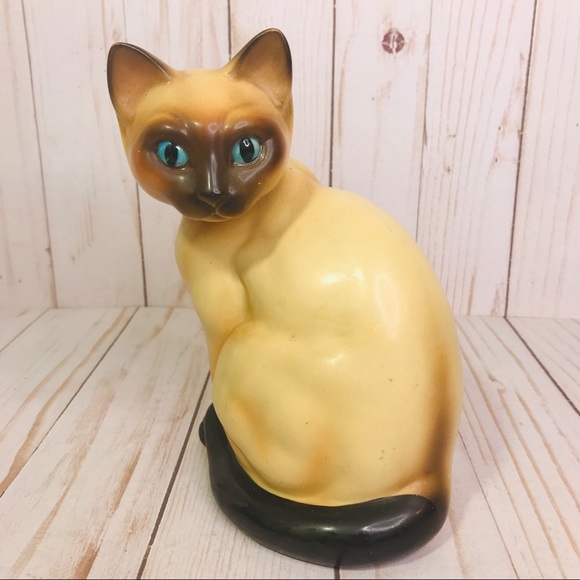 Vintage Napcoware Siamese Cat Figurine 6.5” Chocolate Point Blue Eyes 662 Japan